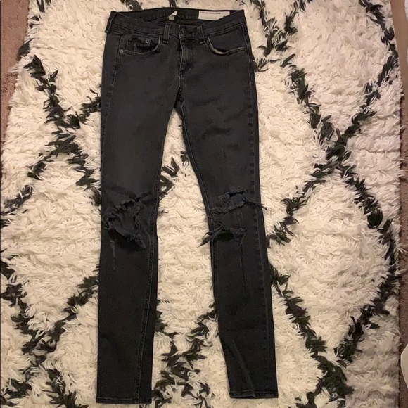 Rag & Bone Black Skinny Rock w Holes 26 - Picture 3 of 8